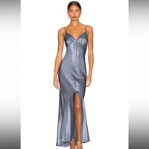 La Lune Bias Slip Dress in Blue Smoke